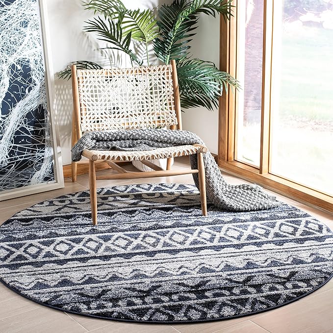 SAFAVIEH Adirondack Collection Runner Rug - 2'6" x 8', Ivory & Navy, Moroccan Boho Distressed Design, Non-Shedding & Easy Care, Ideal for High Traffic Areas in Living Room, Bedroom (ADR119M)
