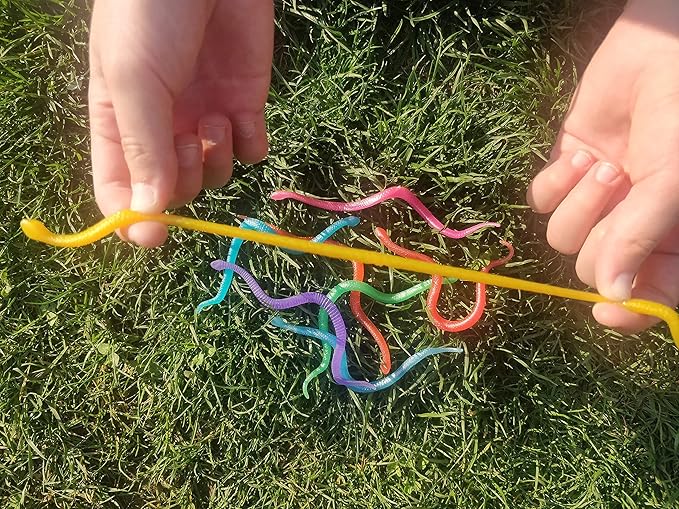 UpBrands 24 Stretchy Snakes Toys 6 Inches Bulk Set, 8 Glitter Colors, Kit for Birthday Party Favors for Kids, Goodie Bags, Easter Egg Basket Stuffers, Pinata Filler, Small Classroom Prizes