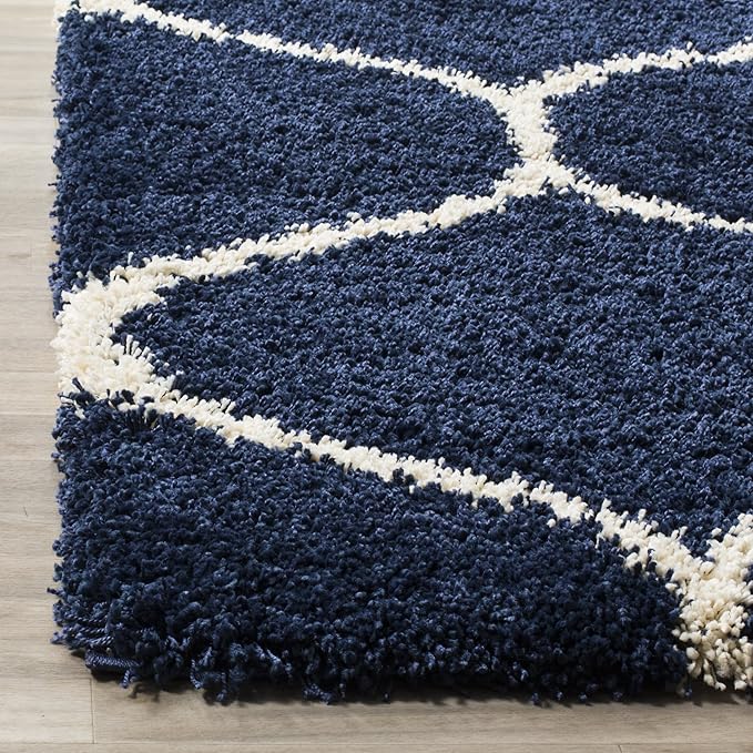 SAFAVIEH Hudson Shag Collection Runner Rug - 2'3" x 8', Navy & Ivory, Moroccan Trellis Design, Non-Shedding & Easy Care, 2-inch Thick Ideal for High Traffic Areas in Living Room, Bedroom (SGH280C)