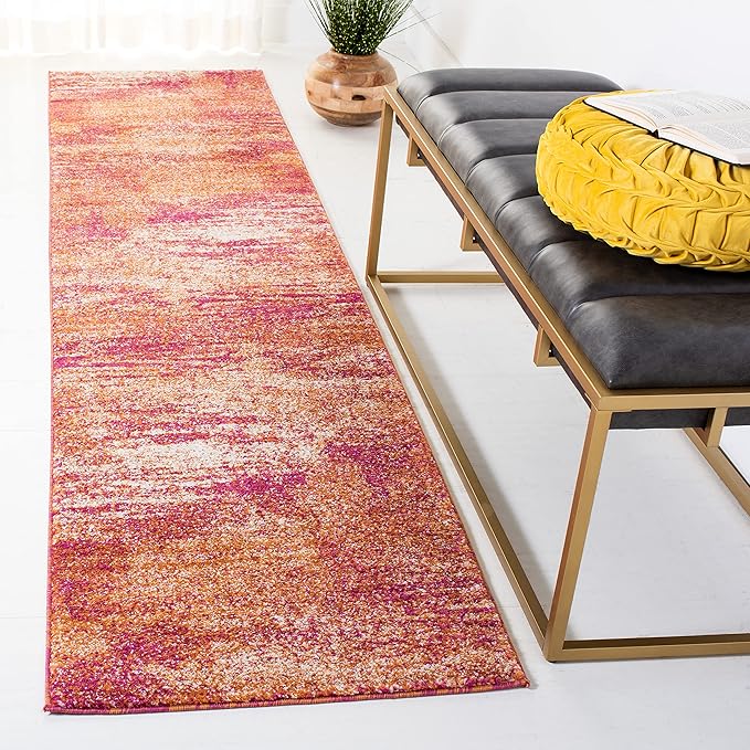 SAFAVIEH Evoke Collection 2'2" x 9' Ivory / Orange EVK272P Modern Abstract Non-Shedding Living Room Entryway Foyer Hallway Bedroom Runner Rug