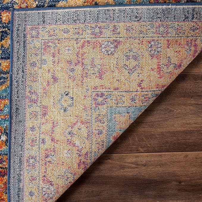 SAFAVIEH Evoke Collection 2'2" x 11' Blue/Orange EVK275C Oriental Medallion Distressed Non-Shedding Living Room Bedroom Runner Rug