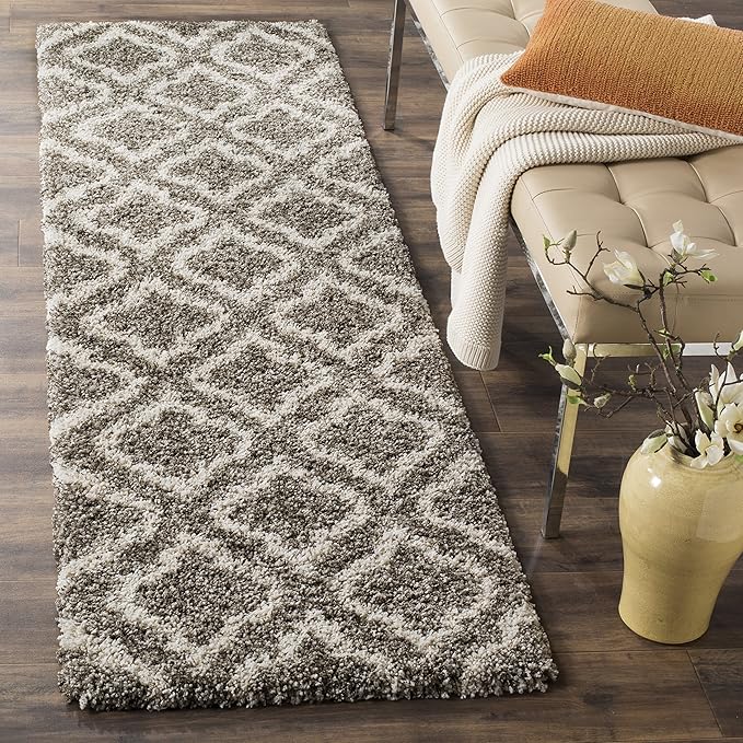 SAFAVIEH Hudson Shag Collection Runner Rug - 2'3" x 10', Grey & Ivory, Moroccan Design, Non-Shedding & Easy Care, 2-inch Thick Ideal for High Traffic Areas in Living Room, Bedroom (SGH284B)