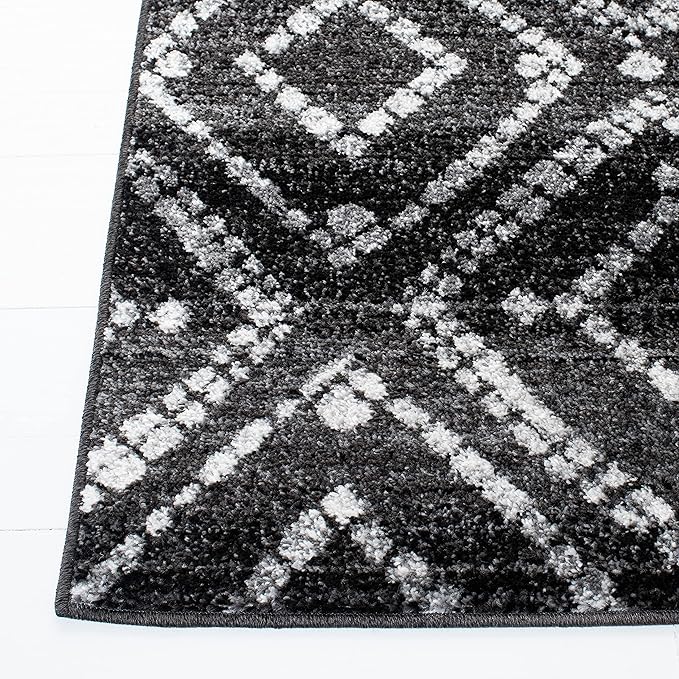 SAFAVIEH Adirondack Collection Runner Rug - 2'6" x 12', Black & Ivory, Modern Diamond Distressed Design, Non-Shedding & Easy Care, Ideal for High Traffic Areas in Living Room, Bedroom (ADR131A)