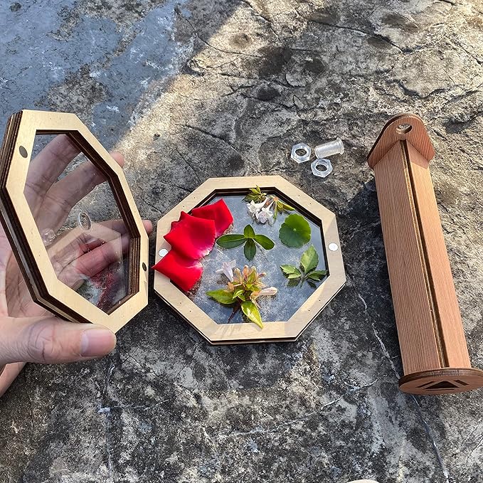 Natural DIY Kaleidoscope Kit, New Wooden Magic Rotating Kaleidoscope Making Set for Nature Lovers, Best Gift, Outdoor Classic Handmade Education Toys for Kids (2 Pcs Normal+Flower)