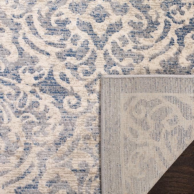 SAFAVIEH Brentwood Collection 2' x 10' Light Grey/Blue BNT810G Damask Non-Shedding Living Room Entryway Foyer Hallway Bedroom Runner Rug