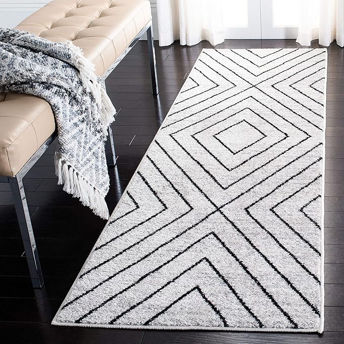 SAFAVIEH Adirondack Collection Runner Rug - 2'6" x 12', Ivory & Grey, Modern Geometric Design, Non-Shedding & Easy Care, Ideal for High Traffic Areas in Living Room, Bedroom (ADR251A)