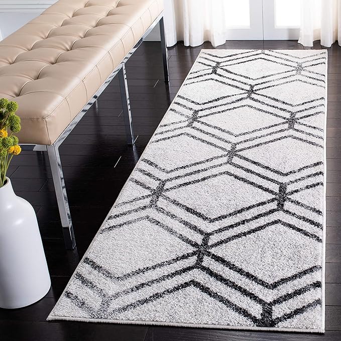 SAFAVIEH Adirondack Collection Runner Rug - 2'6" x 10', Ivory & Charcoal, Modern Geometric Distressed Design, Non-Shedding & Easy Care, Ideal for High Traffic Areas in Living Room, Bedroom (ADR253B)