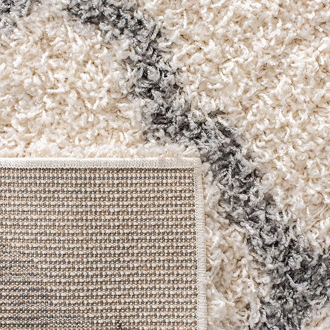 SAFAVIEH Dallas Shag Collection 2'3" x 8' Ivory/Grey SGDS257F Trellis Non-Shedding Living Room Bedroom Dining Room Entryway Plush 1.5-inch Thick Runner Rug