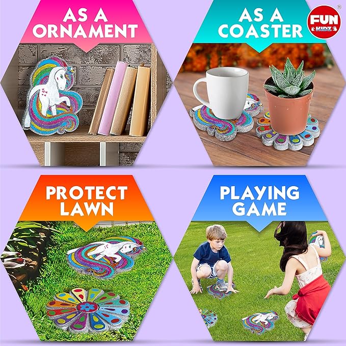 PYO Stepping Stones for Kids, ColorMyWay 2 Pack Unicorn Flower Garden Activities for Girls Boys Ages 3-12 Mosaic Art Kit for Stone Craft