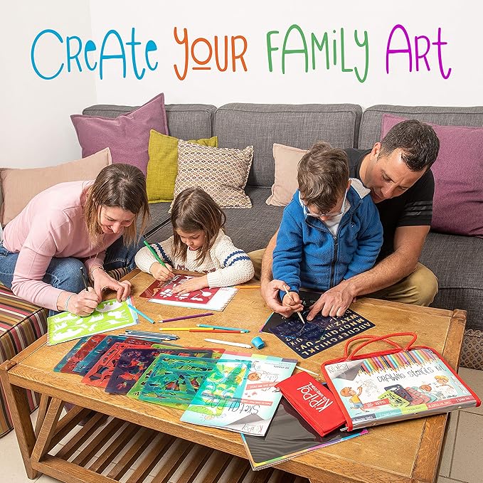 Kipipol 63 Pcs Drawing Stencils for Kids Ages 4-8 - 8-12 and Up - Arts and Crafts for Girls and Boys - Kids Drawing kit - Art Set- 15 Art Stencils, 260+ Designs -Scratch Art- Creativity Gifts & Toys