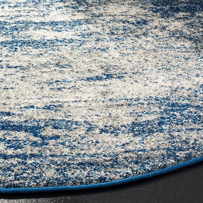 SAFAVIEH Evoke Collection 6'7" Round Navy/Ivory EVK272A Modern Abstract Non-Shedding Dining Room Entryway Foyer Living Room Bedroom Area Rug