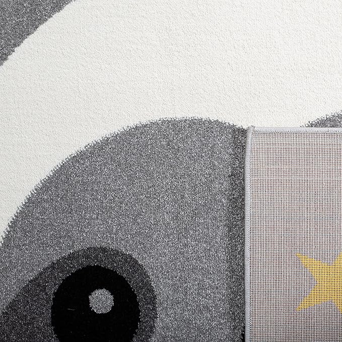 SAFAVIEH Carousel Kids Collection 3' Round Grey/Ivory CRK140F Sloth Astronaut Non-Shedding Playroom Nursery Bedroom Area Rug