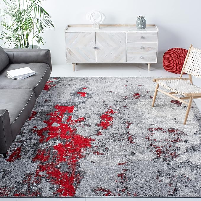 SAFAVIEH Adirondack Collection 10' Square Red / Grey ADR134Q Modern Abstract Non-Shedding Living Room Bedroom Dining Home Office Area Rug