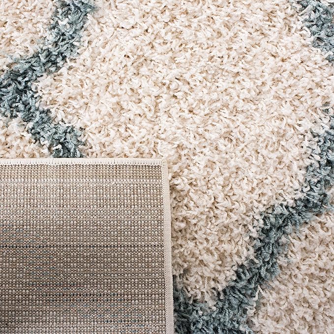 SAFAVIEH Dallas Shag Collection 2'3" x 10' Ivory / Seafoam SGDS257J Trellis Non-Shedding Living Room Bedroom Dining Room Entryway Plush 1.5-inch Thick Runner Rug