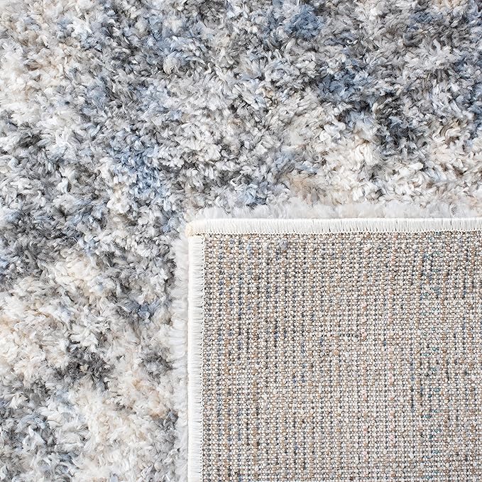 SAFAVIEH Berber Shag Collection Runner Rug - 2' x 12', Ivory & Grey, Modern Abstract Design, Non-Shedding & Easy Care, 1.2-inch Thick Ideal for High Traffic Areas in Living Room, Bedroom (BER274A)