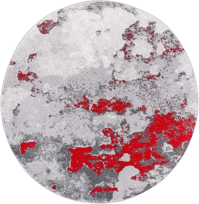 SAFAVIEH Adirondack Collection 4' Round Red / Grey ADR134Q Modern Abstract Non-Shedding Dining Room Entryway Foyer Living Room Bedroom Area Rug