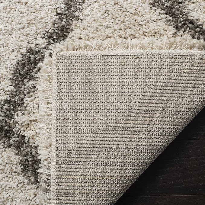 SAFAVIEH Hudson Shag Collection Runner Rug - 2'3" x 12', Ivory & Grey, Moroccan Trellis Design, Non-Shedding & Easy Care, 2-inch Thick Ideal for High Traffic Areas in Living Room, Bedroom (SGH283A)