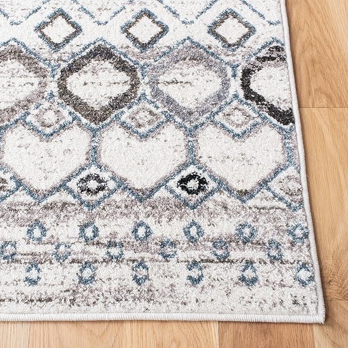 SAFAVIEH Amsterdam Collection Runner Rug - 2'3" x 16', Ivory & Grey, Moroccan Boho Design, Non-Shedding & Easy Care, Ideal for High Traffic Areas in Living Room, Bedroom (AMS108A)