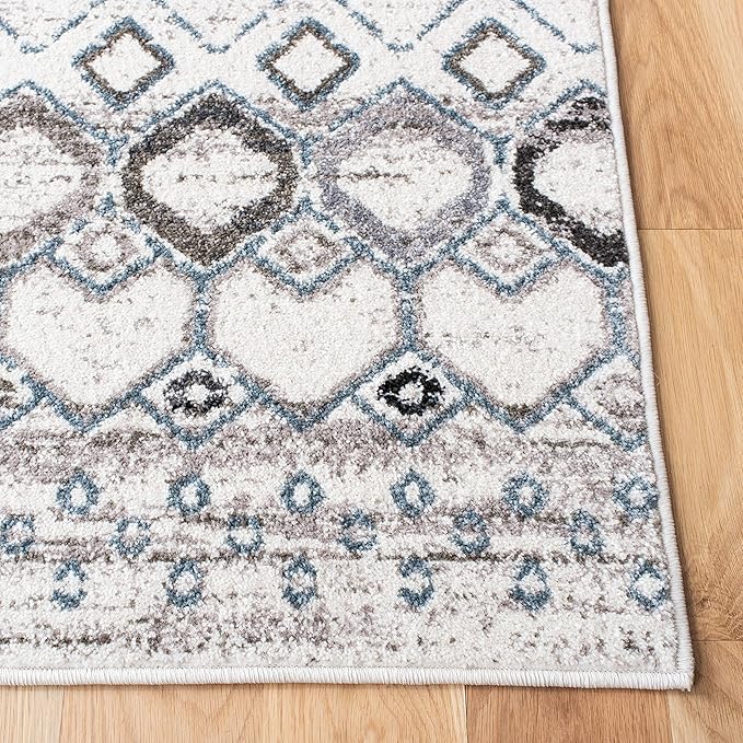SAFAVIEH Amsterdam Collection Runner Rug - 2'3" x 8', Ivory & Grey, Moroccan Boho Design, Non-Shedding & Easy Care, Ideal for High Traffic Areas in Living Room, Bedroom (AMS108A)