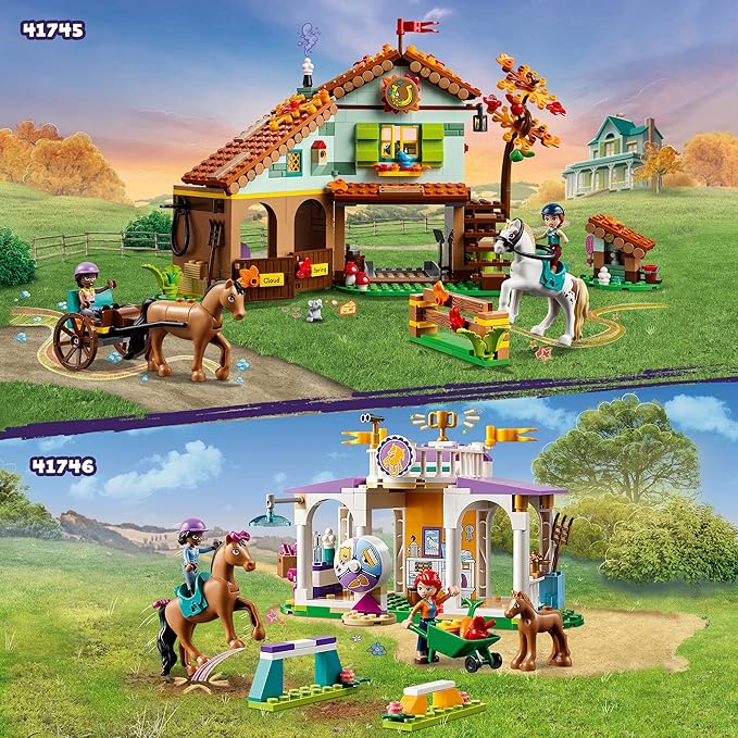 LEGO Friends Riding School Set with 2 Toy Horses, Aliya and Mia Mini Dolls, Riding Stable and Horse Toy, Animal Care Gift for Children, Girls and Boys from 4 Years 41746