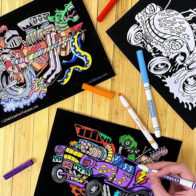 Stuff2Color Monster Cars and Trucks Fuzzy Poster Coloring Poster 6-Pack (Coloring Fun for Boys and Toddlers) - Great for Quiet Time, Coloring with Friends, or as a TV-Off Activity