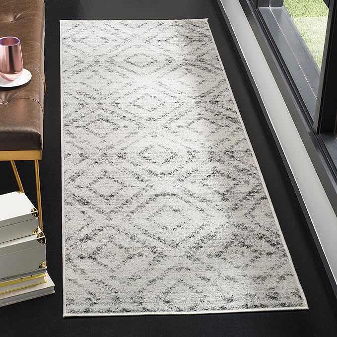 SAFAVIEH Adirondack Collection Runner Rug - 2'6" x 6', Light Grey & Grey, Modern Diamond Distressed Design, Non-Shedding & Easy Care, Ideal for High Traffic Areas in Living Room, Bedroom (ADR131C)