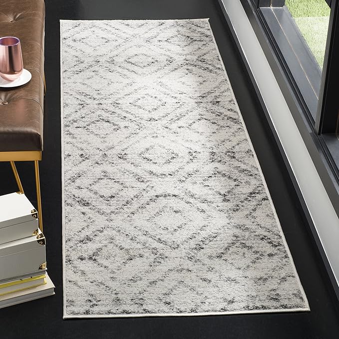 SAFAVIEH Adirondack Collection Runner Rug - 2'6" x 20', Light Grey & Grey, Modern Diamond Distressed Design, Non-Shedding & Easy Care, Ideal for High Traffic Areas in Living Room, Bedroom (ADR131C)