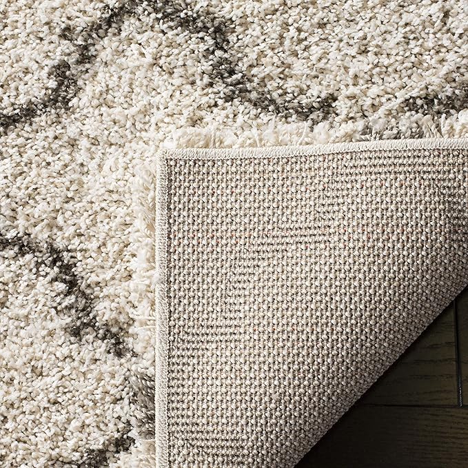 SAFAVIEH Hudson Shag Collection Accent Rug - 3' x 5', Ivory & Grey, Trellis Design, Non-Shedding & Easy Care, 2-inch Thick Ideal for High Traffic Areas in Entryway, Living Room, Bedroom (SGH282A)