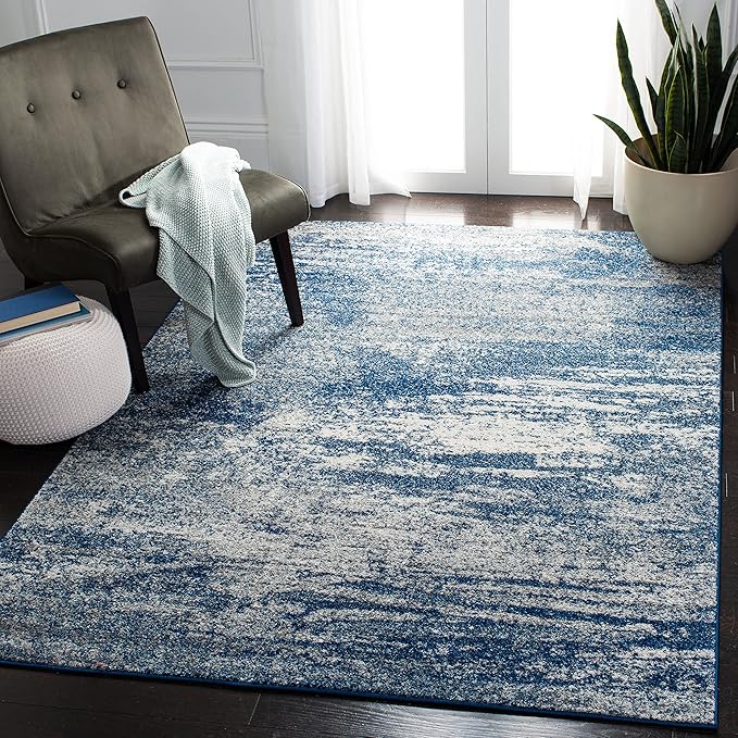 SAFAVIEH Evoke Collection 3' Square Navy/Ivory EVK272A Modern Abstract Non-Shedding Living Room Bedroom Accent Rug