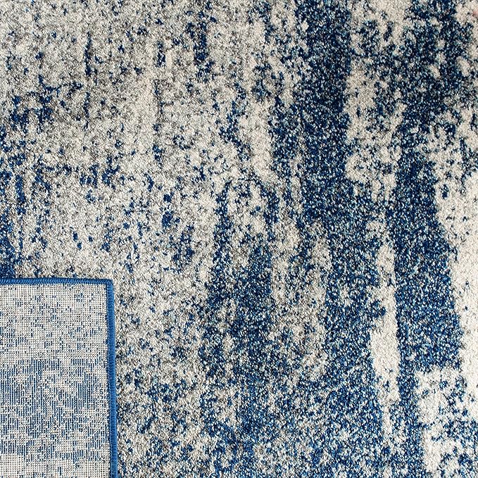 SAFAVIEH Evoke Collection 2'2" x 15' Navy/Ivory EVK272A Modern Abstract Non-Shedding Living Room Bedroom Runner Rug