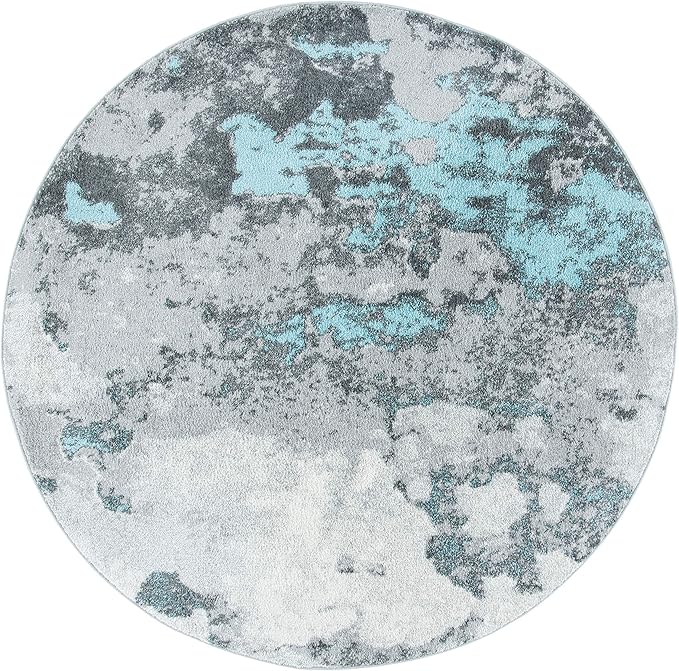 SAFAVIEH Adirondack Collection Area Rug - 6' Round, Turquoise & Grey, Modern Abstract Design, Non-Shedding & Easy Care, Ideal for High Traffic Areas in Living Room, Bedroom (ADR134K)