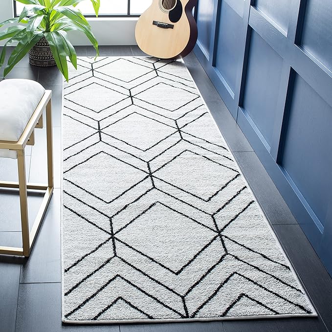 SAFAVIEH Adirondack Collection Runner Rug - 2'6" x 12', Ivory & Black, Modern Geometric Design, Non-Shedding & Easy Care, Ideal for High Traffic Areas in Living Room, Bedroom (ADR241A)