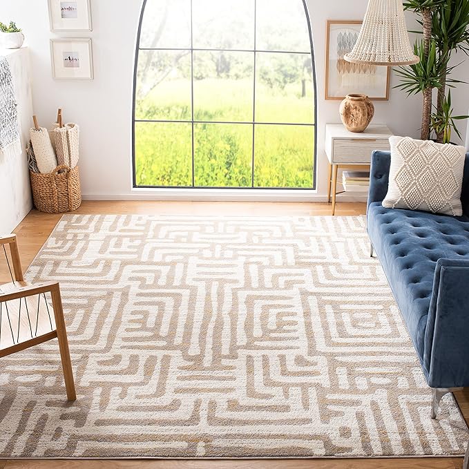SAFAVIEH Amsterdam Collection Area Rug - 8' x 10', Ivory & Mauve, Modern Abstract Design, Non-Shedding & Easy Care, Ideal for High Traffic Areas in Living Room, Bedroom (AMS106A)