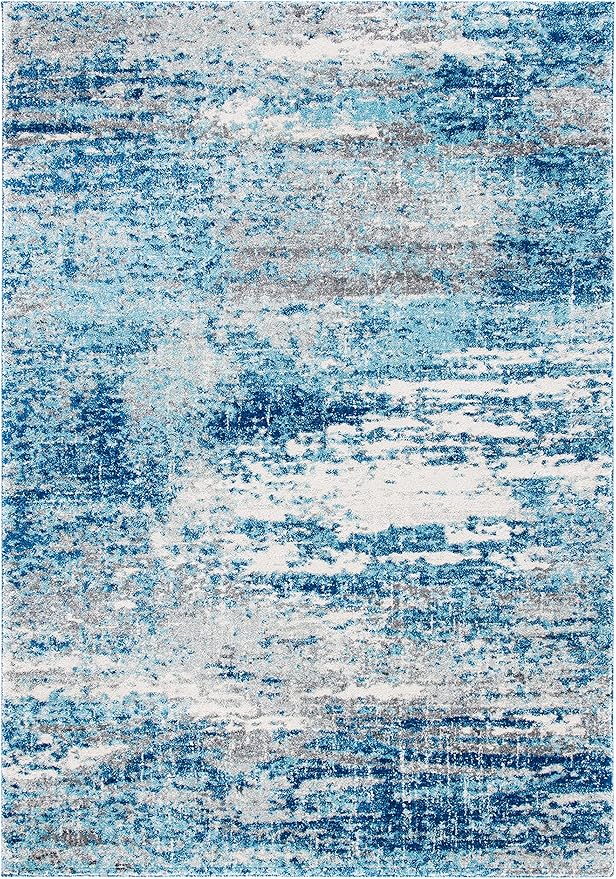 SAFAVIEH Evoke Collection Area Rug - 9' x 12', Light Blue & Grey, Modern Abstract Design, Non-Shedding & Easy Care, Ideal for High Traffic Areas in Living Room, Bedroom (EVK272M)
