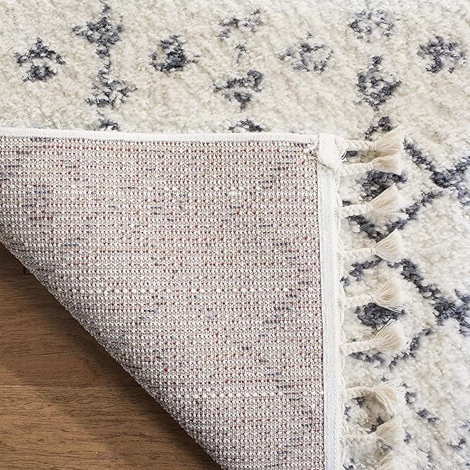 SAFAVIEH Berber Fringe Shag Collection 2'2" x 10' Cream / Dark Grey BFG516A Moroccan Non-Shedding Living Room Bedroom Dining Room Entryway Plush 1.2-inch Thick Runner Rug