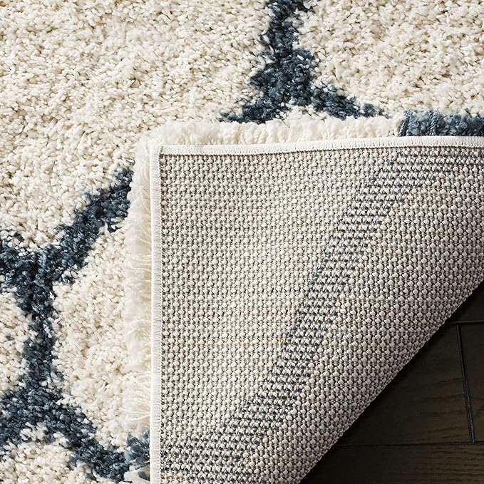 SAFAVIEH Hudson Shag Collection Runner Rug - 2'3" x 6', Ivory & Slate Blue, Trellis Design, Non-Shedding & Easy Care, 2-inch Thick Ideal for High Traffic Areas in Living Room, Bedroom (SGH280T)