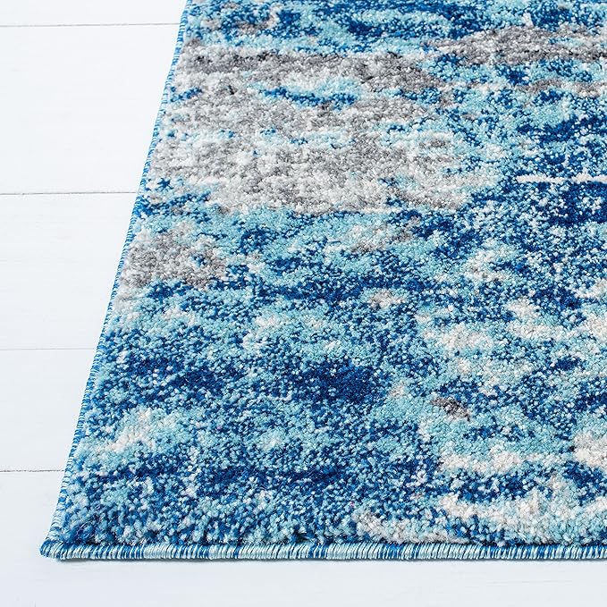 SAFAVIEH Evoke Collection 2'2" x 9' Light Blue/Grey EVK272M Modern Abstract Non-Shedding Living Room Dining Entryway Foyer Hallway Runner Rug