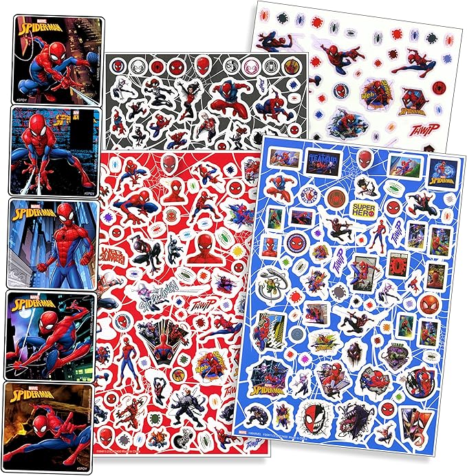 Disney Studios Spiderman Stickers Activity Set - Bundle Includes Spiderman Stickers, Spiderman Coloring Book, Superhero Door Hanger, Thank You Card Craft