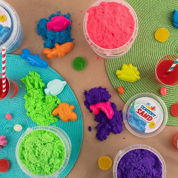 Sensory Sand Play Sand for Kids with Sea Molds 4 Pound Bulk Multicolor Sand for Boys and Girls