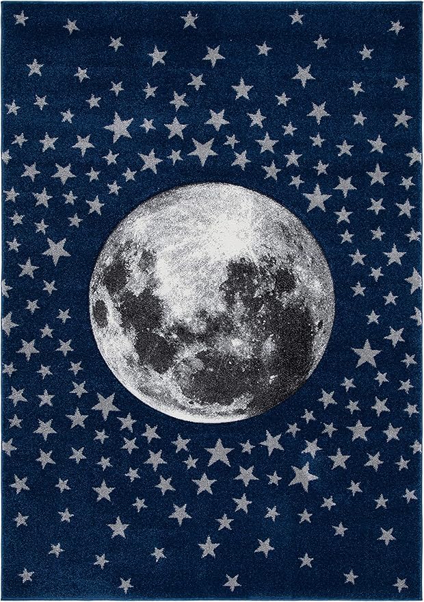 SAFAVIEH Carousel Kids Collection Area Rug - 8' x 10', Navy & Grey, Non-Shedding & Easy Care, Ideal for High Traffic Areas for Boys & Girls in Playroom, Nursery, Bedroom (CRK135N)