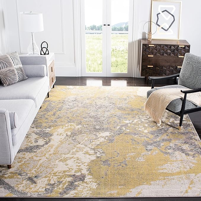 SAFAVIEH Madison Collection 9' x 12' IvoryGrey MAD499A Modern Abstract Non-Shedding Living Room Bedroom Dining Home Office Area Rug