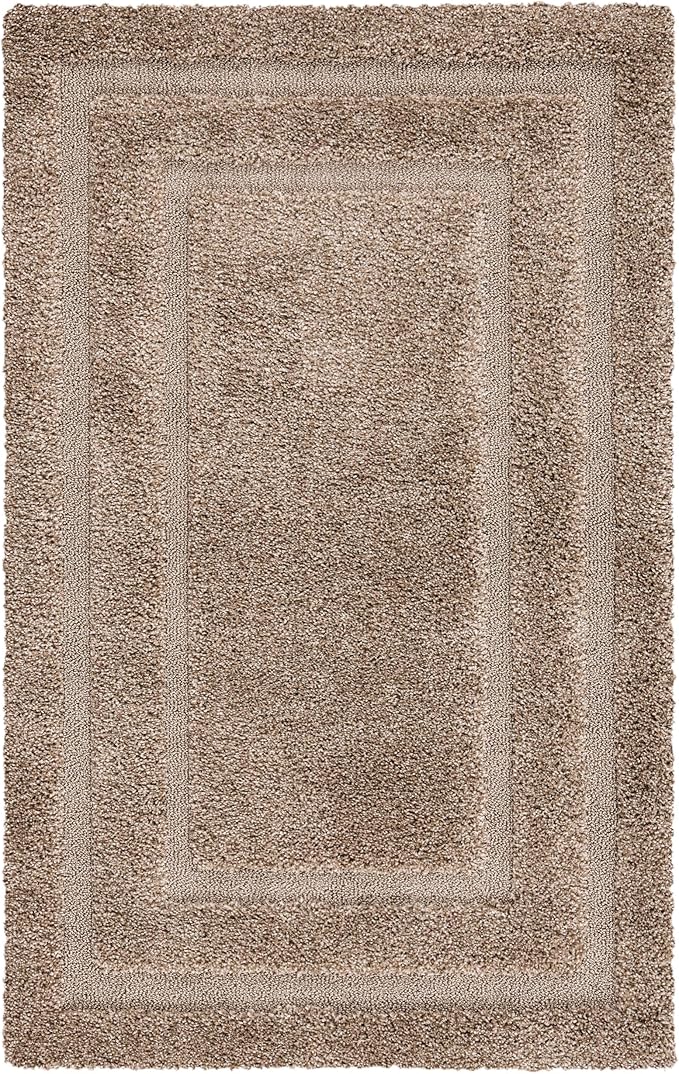 SAFAVIEH Florida Shag Collection Accent Rug - 4' x 6', Beige & Beige, Border Design, Non-Shedding & Easy Care, 1.2-inch Thick Ideal for High Traffic Areas in Foyer, Living Room, Bedroom (SG454-1313)