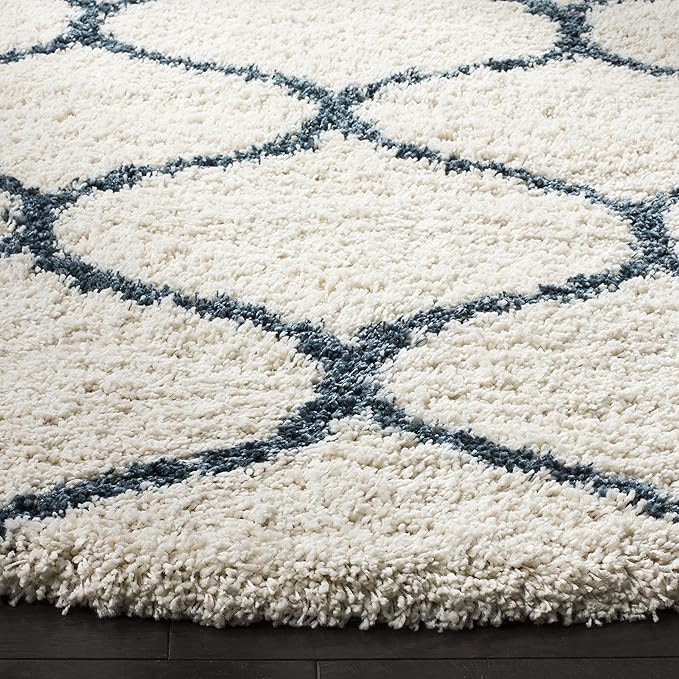SAFAVIEH Hudson Shag Collection 5' Round Ivory / Slate Blue SGH280T Moroccan Ogee Trellis Non-Shedding Living Room Bedroom Dining Room Entryway Plush 2-inch Thick Area Rug