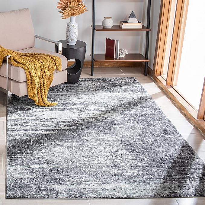 SAFAVIEH Evoke Collection 6'7" Square Ivory/Grey EVK272F Modern Abstract Non-Shedding Living Room Bedroom Dining Home Office Area Rug