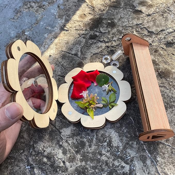 Natural DIY Kaleidoscope Kit, New Wooden Magic Rotating Kaleidoscope Making Set for Nature Lovers, Best Gift, Outdoor Classic Handmade Education Toys for Kids (1 Pcs Flower)