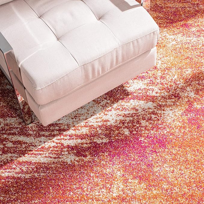 SAFAVIEH Evoke Collection 6'7" x 9' Ivory / Orange EVK272P Modern Abstract Non-Shedding Living Room Bedroom Dining Home Office Area Rug