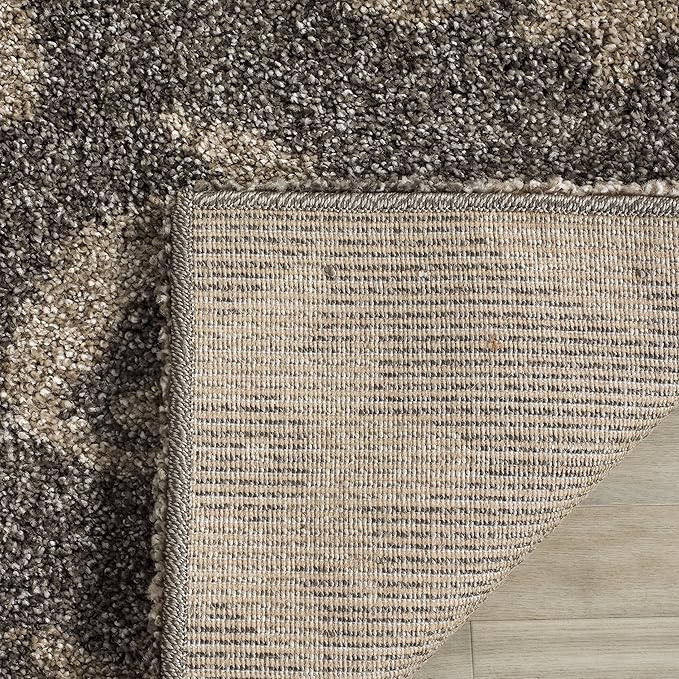 SAFAVIEH Florida Shag Collection Runner Rug - 2'3" x 13', Smoke & Beige, Damask Design, Non-Shedding & Easy Care, 1.2-inch Thick Ideal for High Traffic Areas in Living Room, Bedroom (SG460-7913)