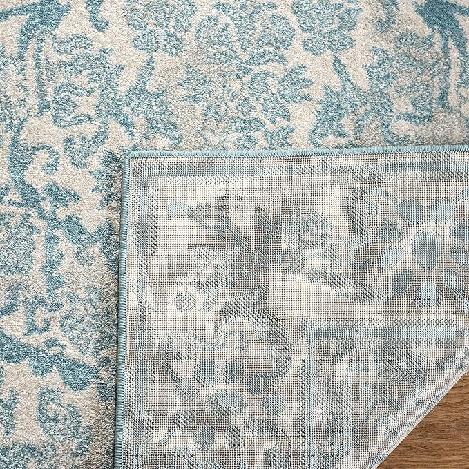 SAFAVIEH Evoke Collection 2'2" x 11' Ivory / Light Blue EVK242C Non-Shedding Living Room Bedroom Runner Rug