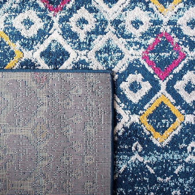 SAFAVIEH Amsterdam Collection Runner Rug - 2'3" x 10', Navy & Turquoise, Moroccan Boho Design, Non-Shedding & Easy Care, Ideal for High Traffic Areas in Living Room, Bedroom (AMS108M)