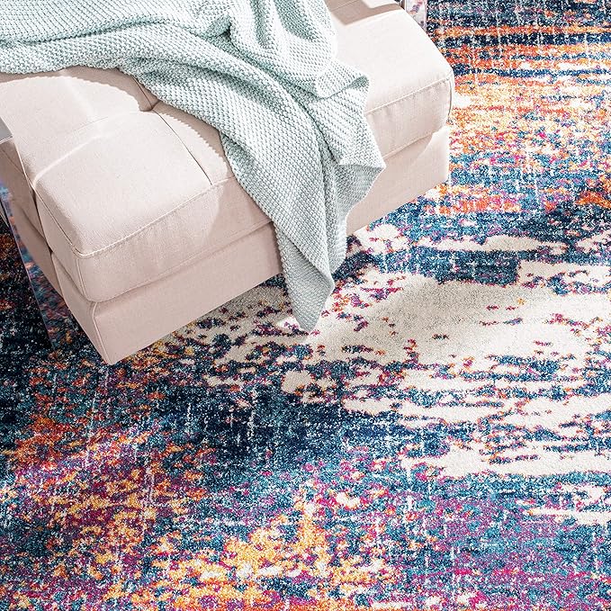 SAFAVIEH Evoke Collection 3' x 5' Navy / Orange EVK272N Modern Abstract Non-Shedding Living Room Bedroom Accent Rug